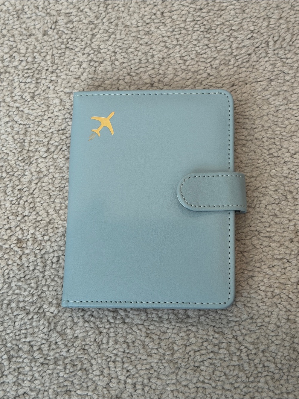Light Blue Travel Passport Holder with Gold Airplane Accent
